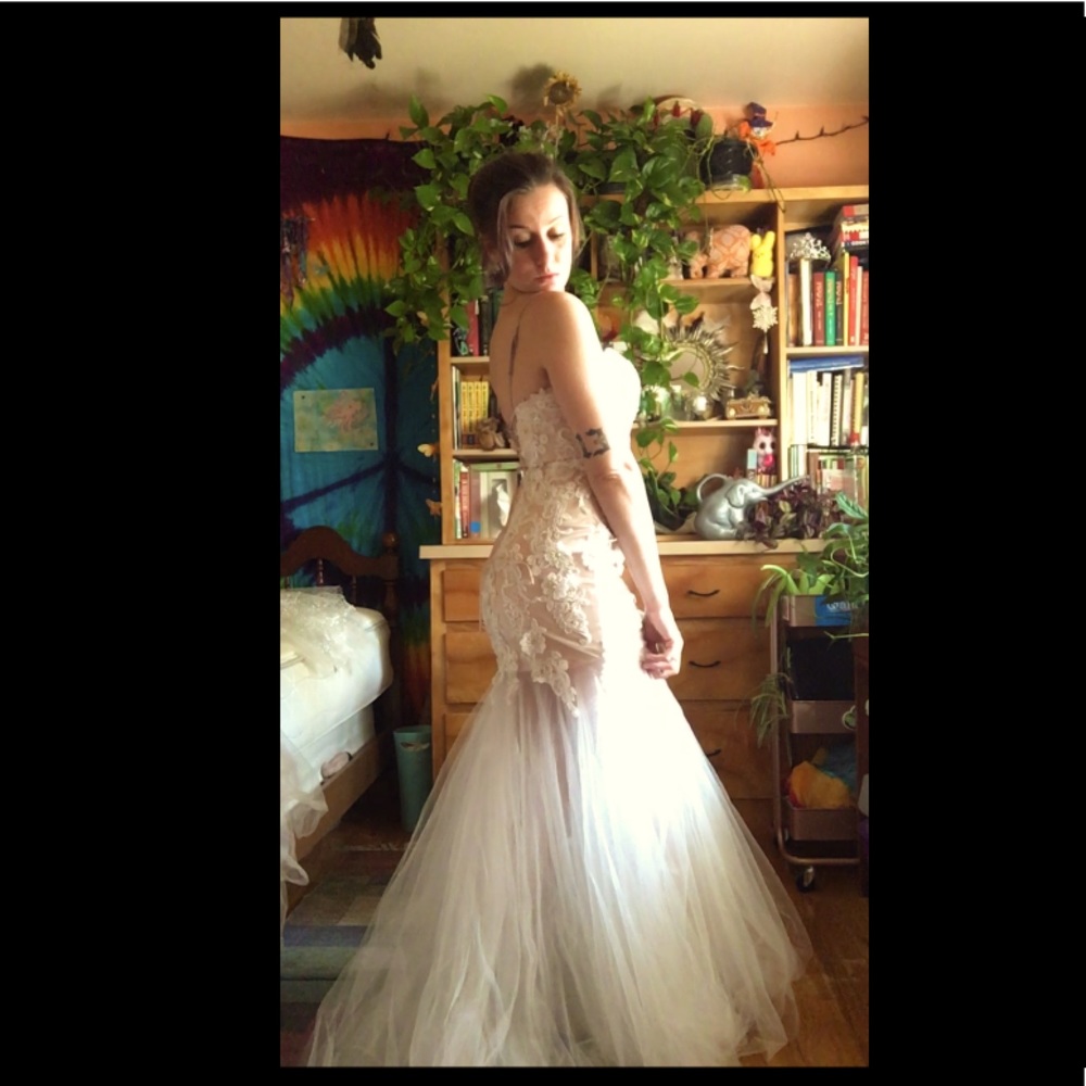 Blush pink mermaid prom dress